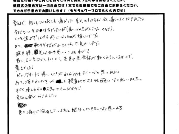 全く痛くなくなり、他の悪い部分もわかりました！